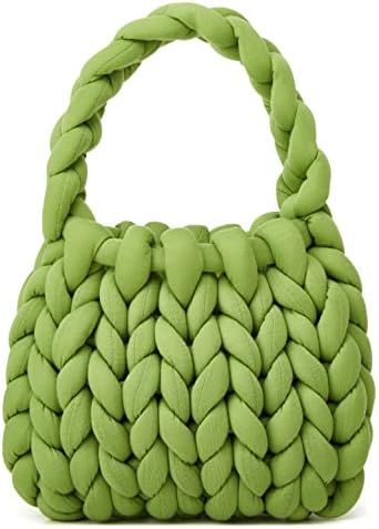 Women's Knit Clutch Bag Handmade Woven Polyeater Knit Satchel Purse Handbag Shoulder Solid Color Bag