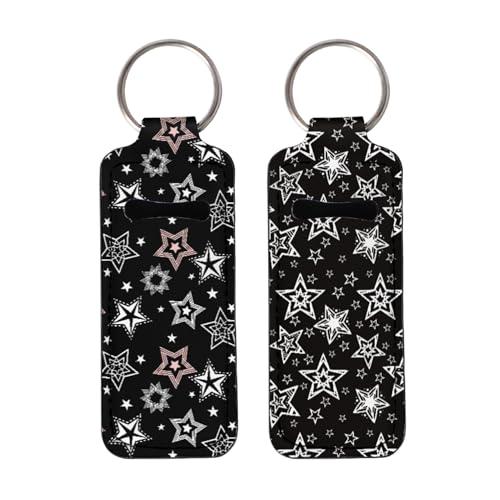 Lip Balm Holder Keychain Bulk Neoprene Lipstick/Chapstick Holder Key Chain - Black Stars