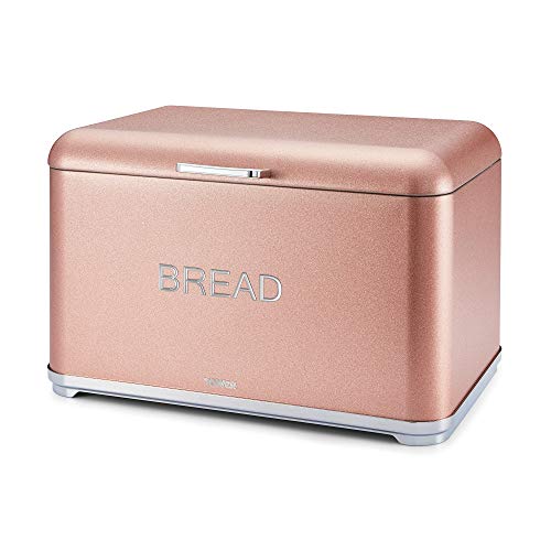 Tower T826014R Kitchen Bread Bin, Glitz Range, Coated Steel with Chrome Accents, Blush Pink, One Size