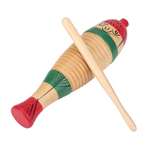 Bnineteenteam Fish-Shaped Wooden Guiro Percussion Instrument With Scraper #TOP3