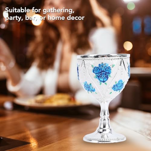 Cálice de Decoração de Ornamento Em Relevo de Rosa de Metal de Vidro de Vinho para Viagens, Brilho (