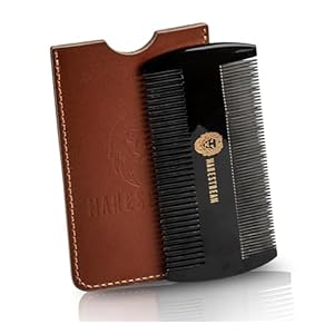 Premium 100% Oxhorn Dual-Action Beard Comb with Genuine Leather Case – the Perfect Beard Grooming Gift for Men by Man & Mane.
