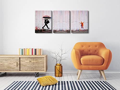 Wieco Art 3 Piece Banksy Famous Canvas Paintings Wall Art Raining day Modern Inspirational Grey Love Pictures Print Artwork for Kitchen Home Office Decor by Wieco Art - Used condition - Image 2