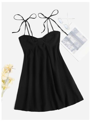 Image of SOLY HUX Women's Summer Cami Sun Dress A Line Tie Shoulder Y2k Cute Casual Short Mini Beach Babydoll Dresses