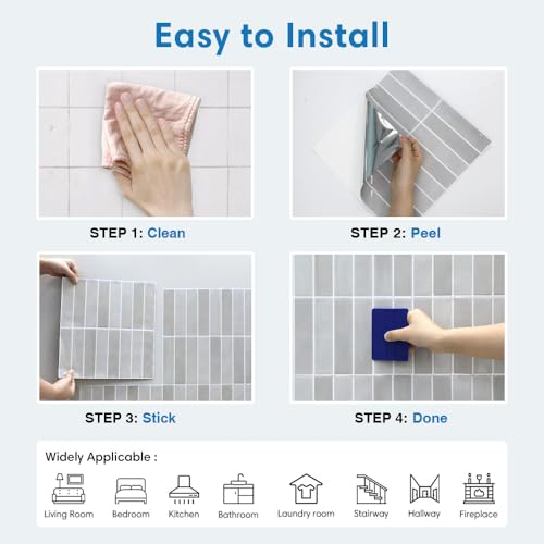 Miniatura 7 de Azulejos Adhesivos Cocina Gris, 10 Piezas 30.5 X 30.5 Cm, Azulejos Autoadhesivos 3d, Línea Recta Vertical, Baldosas Adhesivas De Vinilo Para Salpicadero En Cocina Y Baño, Impermeables