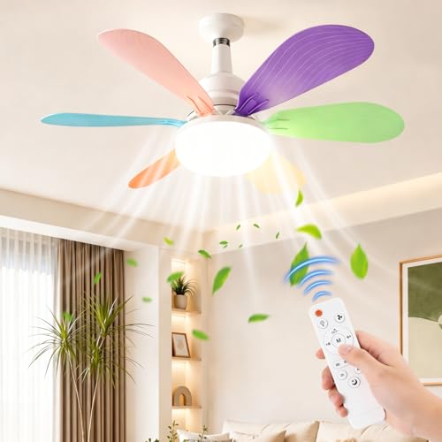 Image of Vutlace Ceiling Fans with Lights and Remote, Quiet Ceiling Fans with 5 Blades, Ceiling Fan Light 3000K-6000K 3 Colors Dimmable for Bedroom, Garage, Kitchen, Living Room, Patio (Colourful)