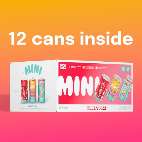 Image of Alani Nu VARIETY PACK (CHERRY SLUSH, JUICY PEACH, ORANGE KISS), Low Calorie Energy Drinks, 100mg Caffeine, Biotin, B Vitamins, Zero Sugar, 10 Calories or Less, 8 Fl Oz Cans, 12 Pack