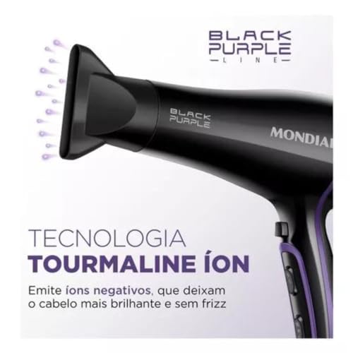 Secador De Cabelo Com Difusor Cachos Mondial Black Purple Tourmaline Ion 2000W - 220v