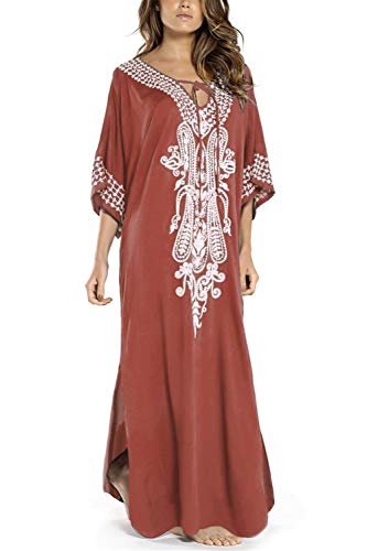 YOUKD été Coton brodé Floral lâche Caftan Boho Plage Bikini Couverture Robe Grande Taille Robe pour Les Femmes