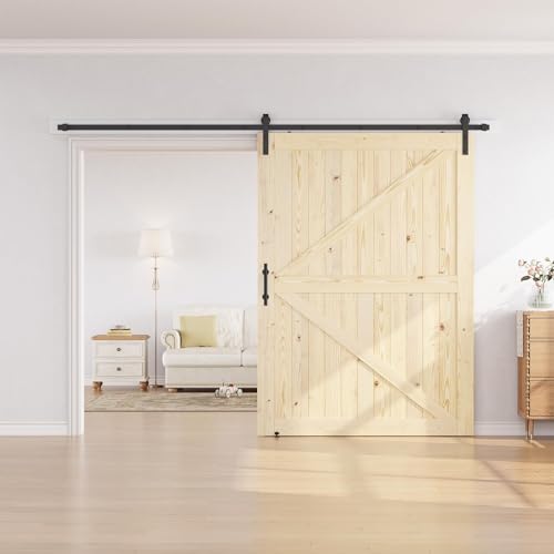 Image of SmartStandard 60in x 84in Sliding Barn Wood Door, Natural, Fit 10FT Rail