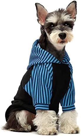 Fitwarm Striped Dog Hoodie, Dog Winter Clothes for Small Dogs Boy, Pet Sweatshirt Cat Outfit, Black Blue, XXL