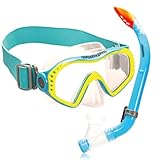 AQUAZON Starfish Schnorchelset, Tauchset, Schnorchelbrille mit Tempered Glas, Silikon, Schnorchel mit Semi Dry top für Kinder, Jugendliche Von 7-14 Jahren , Farbe:Blue