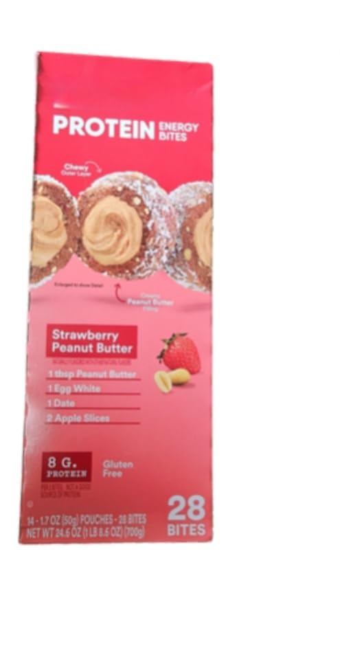 Protein Energy Bites, Gluten Free Protein Balls, Strawberry Peanut Butter, 24.6 oz (28 Bites)