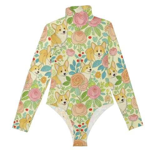 Body de manga larga para mujer GuoChe torso largo estampado vintage cuello alto