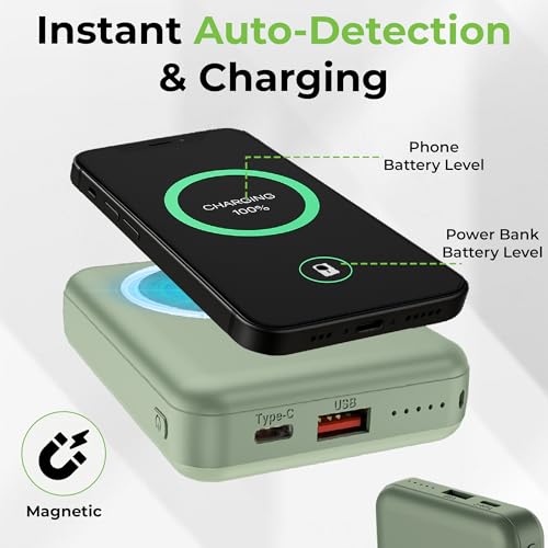 Image of UltraProlink |10000 mAh | Magnetic Mag-Safe Power Bank|Juice-Up Mag 6 |22.5W Type C Port with PD-PPS Support | Mag-Safe Charging for iPhone Series 17,16,15,14,13 | Made in India | Green | UM1120