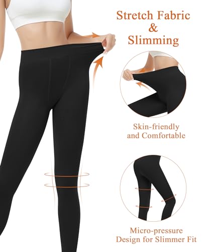 Image of DOCUMO Fleece Lined Tights for Women Thermal Pantyhose Winter Warm Fake Translucent Tights High Waisted Thick Leggings