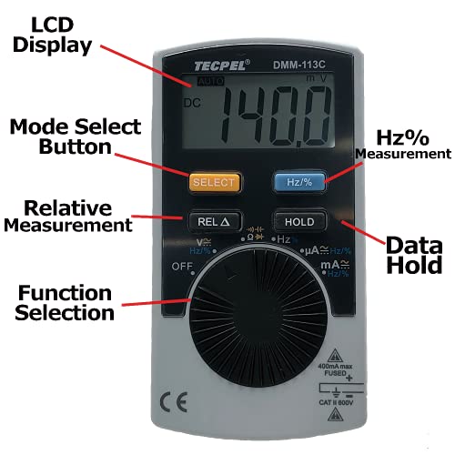 Tecpel Dmm-113C Slim Pocket Handheld Digital Multimeters Dc/Ac Amp Tester #TOP1