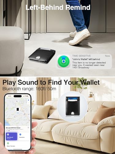 Miroddi Premium Leather Mens Wallet, Works with Apple Find My, RFID Blocking Smart Wallet for Men, Holds up to 10 Cards, Slim Bifold Credit Card Holder with Cash Slot, Wireless Rechargeable, Black — view 3