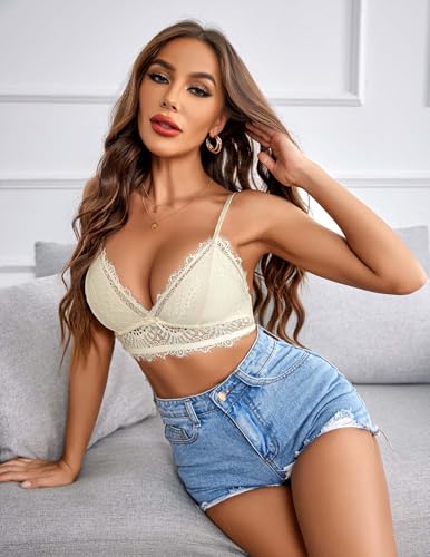 Image of Avidlove Bralette Wireless Lace Camisole V-Neck Double-Layered Crop Top