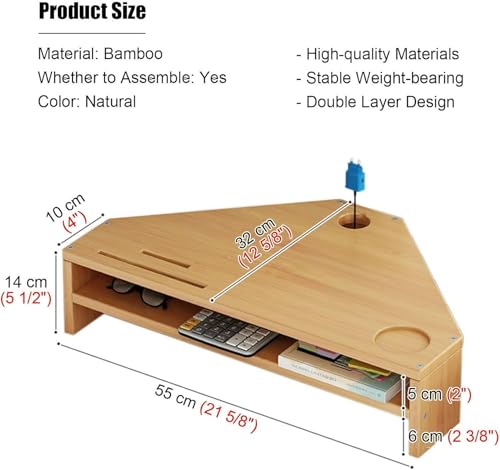 Support de moniteur d'angle en bambou avec étagère de rangement bureau à 2 niveaux - 8