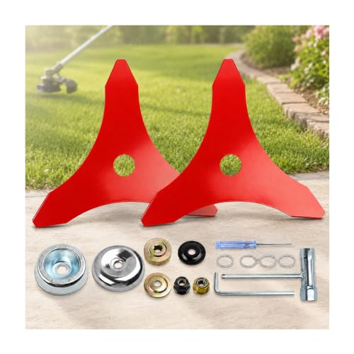 2PCS 3-Teeth Brush Cutter Blades for STIHL FS 131 R, 8.86 Inch Steel Weed Eater Blade with Hardware Kit, 0.98 Inch Arbor for Grass Weeds