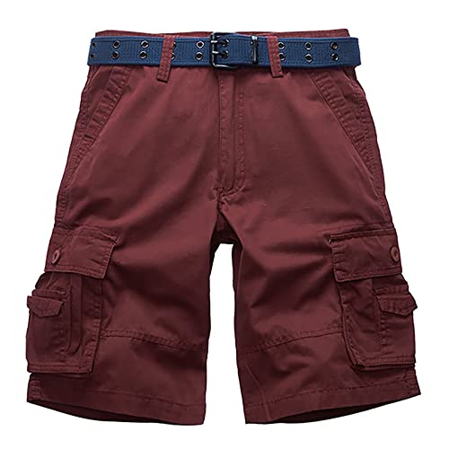 Herren Cargo Kurze Hosen Schnelltrocknend Draussen Atmungsaktiv Taktisch Shorts mit Mehreren Taschen(Size:36W,Color:Rot) Cover
