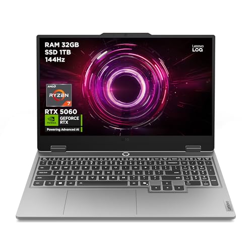 Lenovo LOQ 15AHP10 - Ordinateur Portable Gaming 15.6'' FHD (AMD Ryzen 7 250, RAM 32Go, SSD 1To, NVIDIA RTX 5060 8GB, sans Système d'Exploitation) Clavier...