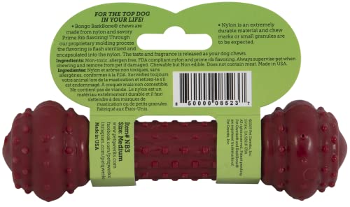 Pet Qwerks Bongo BarkBone - Nylon Dog Bone for Aggressive Chewers - Prime Rib Flavor - Medium