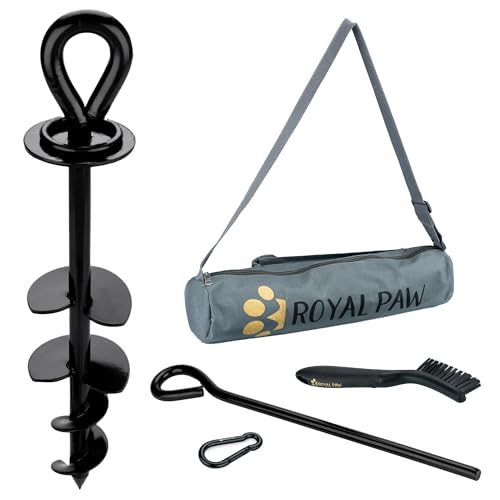 ROYAL-PAW Dog Tie Out Stake - for Large Dogs up to 210 lbs - Heavy Duty Dog Stake for Yard, Beach & Camping Outside - Best in Ground Anchor for a Dog Cable, Leash, Lead Tether (1, Midnight Black)