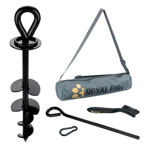 [New] ROYAL PAW 2023 Dog Tie Out Stake - Heavy Duty Dog Anchor for Large Dogs up to 210 lbs, Dog Stake for Yard, Dog Tether, and Dog Run | Use Any Dog Tie Out Cable or Dog Leash (B1-Midnight Black)