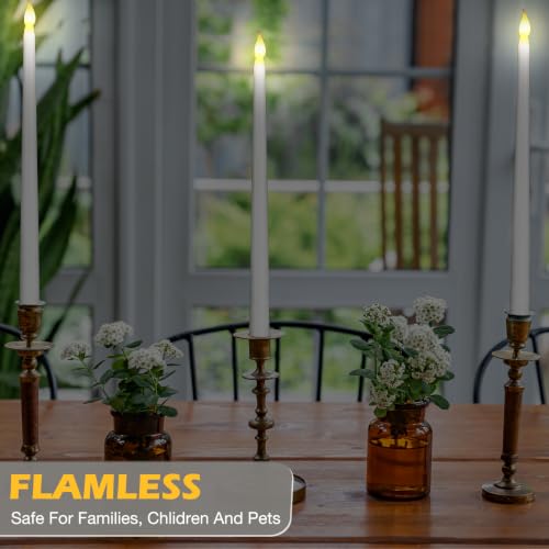 Image of Tuanse 108 Pack Flameless Flicker Taper Candles Bulk with Remote and Timer, Battery Operated LED Warm White Taper Candles Light for Home Wedding Decoration Gifts (White,12 Inch)