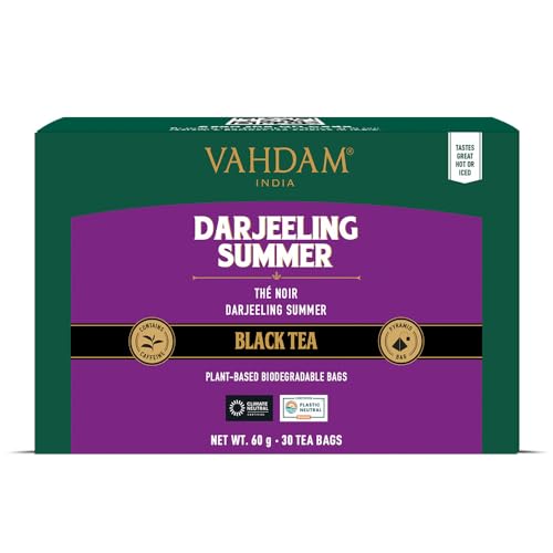 VAHDAM Darjeeling Schwarz Tee (30 Teebeutel) Mittleres Koffein Tee | 100% Reine Unvermischte Darjeeling Teebeutel Aus Indien | Brau Heiß Eis oder Kombucha Tee
