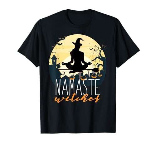 Namaste Streghe Halloween Divertente Yoga Strega Meme Maglietta