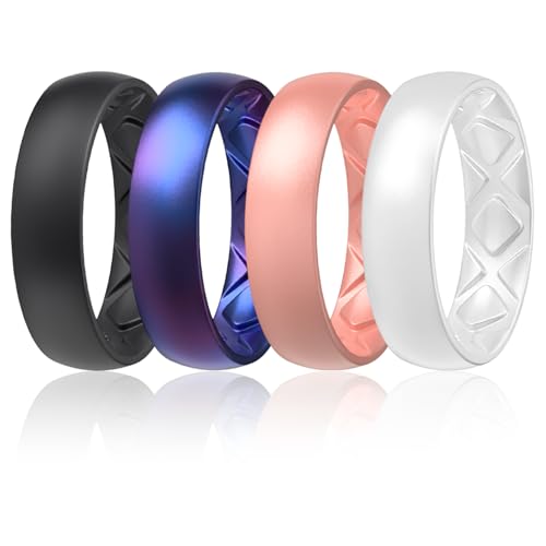 [Heywood] Egnaro Inner Arc Ergonomic Breathable Design, Silicone Rings for Women with Half Sizes, Women's Silicone Wedding Band,