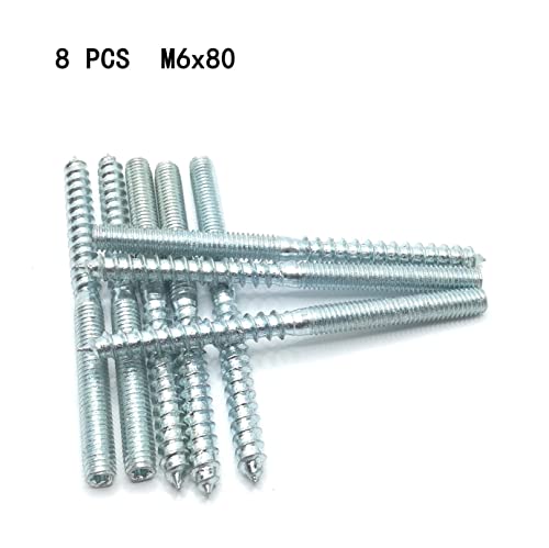 Image of Hanger Bolt M6x80 Silvery Double Headed Bolt Self-Tapping Screw for Furniture 8Pcs
