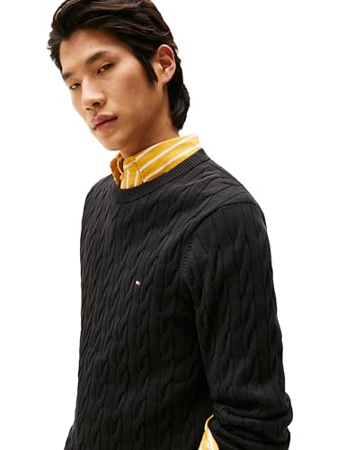 Image of Tommy Hilfiger Men's Cable Knit Crewneck Sweater Lightweight Pullover