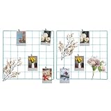 QUARKZMAN 2 Stück Drahtwandgitterpanel 35 x 35 cm Metall Fotoaufhängedisplay Gitterregal Dekoratives Gitterwand Drahtbrett Organizer Mit Schrauben Für Kunstdisplay Rahmen Homedekor Blau