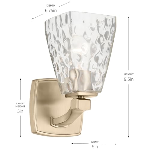 Image of Kichler Marant 5 inch 1-Light Wall Sconce Bathroom Vanity Light Fixture with Clear Water Glass in Champagne Bronze for Bathroom, Powder Room and Hallway (5 inch W x 9.5 inch H), 55214CPZWTR