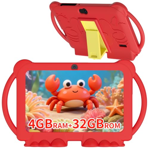 Image of 2026 Tablet for Kids, Android 12 Kids Tablets 7 inch, 4+32GB ROM(1TB Expand), Toddler Tablet with Parental Control, BT, WiFi, Dual Camera, Shockproof Case, Kids APP Preinstalled, Education(Red)