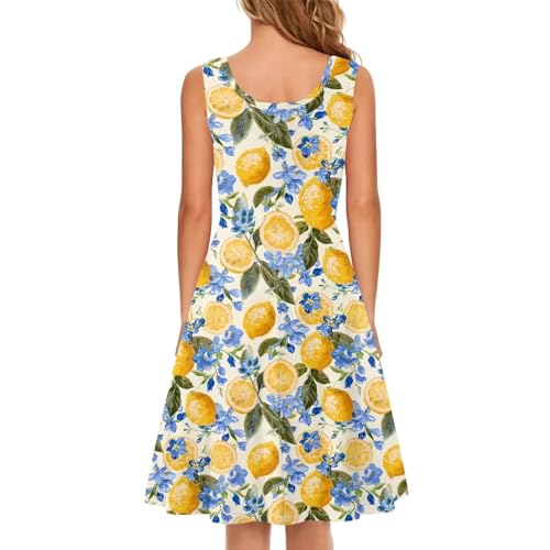 Image of Women Stylish Tank Dresses Sleeveless Round Neck Midi Casual Dress with Pocket for Summer