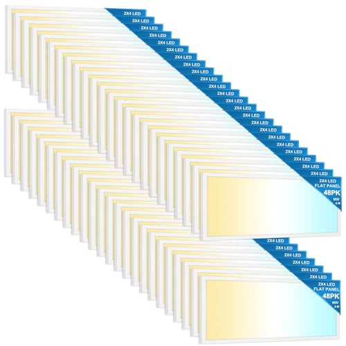 mw 48 Pack2x4 LED Flat Panel Light Drop Ceiling Office Fixture, 0-10V Dimmable, 3500K/4000K/5000K Selectable, 30/40/50W, Commercial Warehouse Fixture for Office, School, 120-277V, UL & DLC Listed