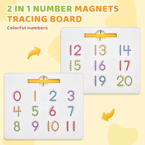 Image of GAMENOTE Magnetic Number Tracing Board Double Sided, Numbers 1-20 Writing | 2 in 1 preschool learning toy, handwriting practice, math manipulatives, educational numbers toy for toddlers kids ages 3+