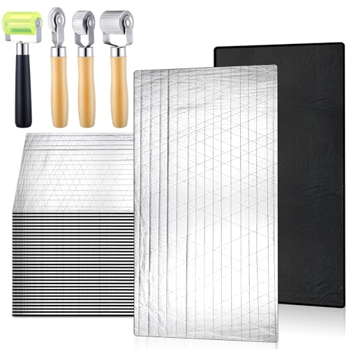 Joyfolk 30 Pcs 32.3 Sqft 196 Mil Car Sound Deadening Mats Set Sound Deadener Auto Audio Noise Dampening Insulation Mat with 3 Metal Roller 1 Rubber Roller for Hood Roof Door