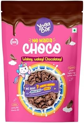 Yogabar Multigrain Chocos Cereal for Breakfast, Zero Maida, Delicious Chocolate Chocos for Kids & Adults, Protein Food, 0 Added Preservatives, Contains Jowar, Bajra, Ragi, Quinoa & Oats, 345g