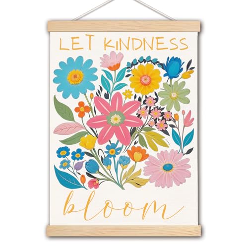DNEULYR Let Kindness Bloom Mental Health Poster Hanger Frame, Boho Floral Wall Decor, Motivational Mental Health Wall Art Banner for Classroom Kids Room School Counselor Office Decor, 12.5x17 Inch