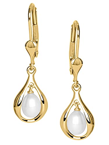 Boucles d'oreilles or jaune 333 et perles d'eau douce, le cadeau idéal
