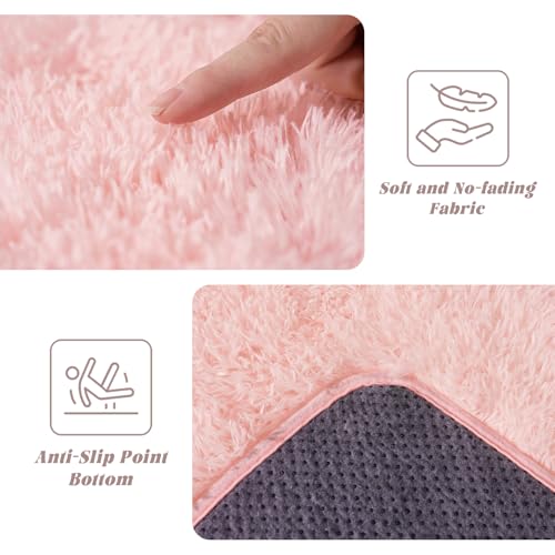 Pink Fluffy Rugs for Bedoom Girls, 3x5 Small Soft Faux Fur Area Rug - Cozy Fuzzy Plush Non-Slip Shaggy Carpet for Living Room, Kids Girls Room Home Dorm Nursery