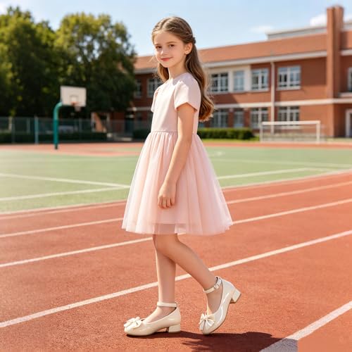 TOZHCITA Girls Dress Shoes Classic Nude Patent Leather Heels for Toddler Little Girls Daily School Church Dance Mary Jane Shoes with Non-Slip Rubber Sole and Hook and Loop — view 2