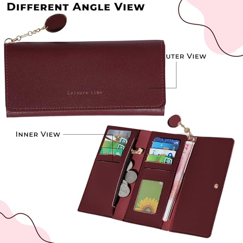 Image of Kraptick Women's Wallet - Compact Purse Clutch Wallet for Women, Stylish Card Coin Holder, Debit Card Holder, Money Organizer and Travel Wallet for Women with 14 Slots-(Red)