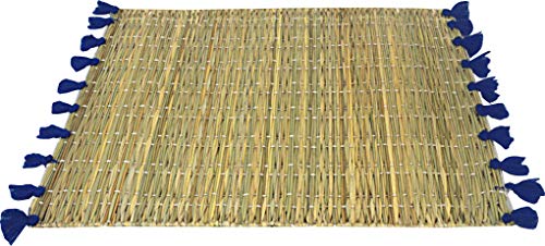 Set of 2 - Moroccan Wicker Handmade Table Tassel mats/placemats - Blue Marrakesh Tassels - L40 W30 cm